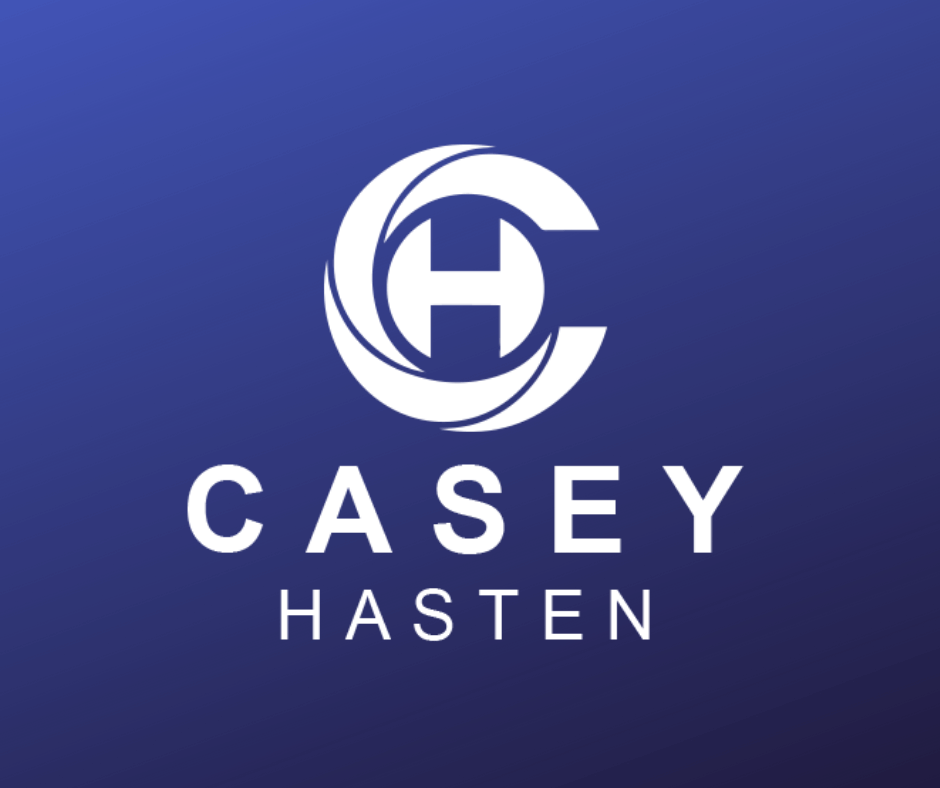 Casey Hasten Logo on Blue Background